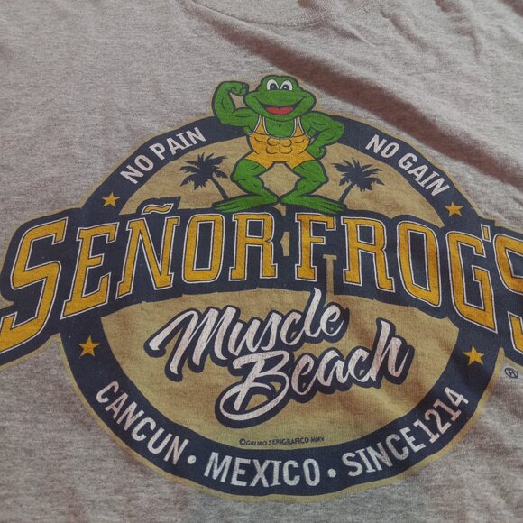 Senor Frogs Mens XL Muscle Tank Top Shirt Gray Muscle Beach Cancun Mexico - Picture 4 of 7